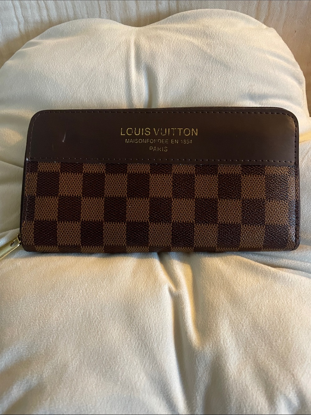 Louis Vuitton Brown Damier Ebene Zip Wallet with Gold Logo
